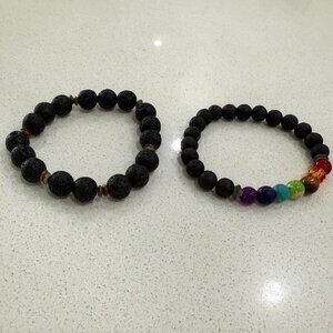 2 Basalt and Glass Beaded Bracelets Vintage